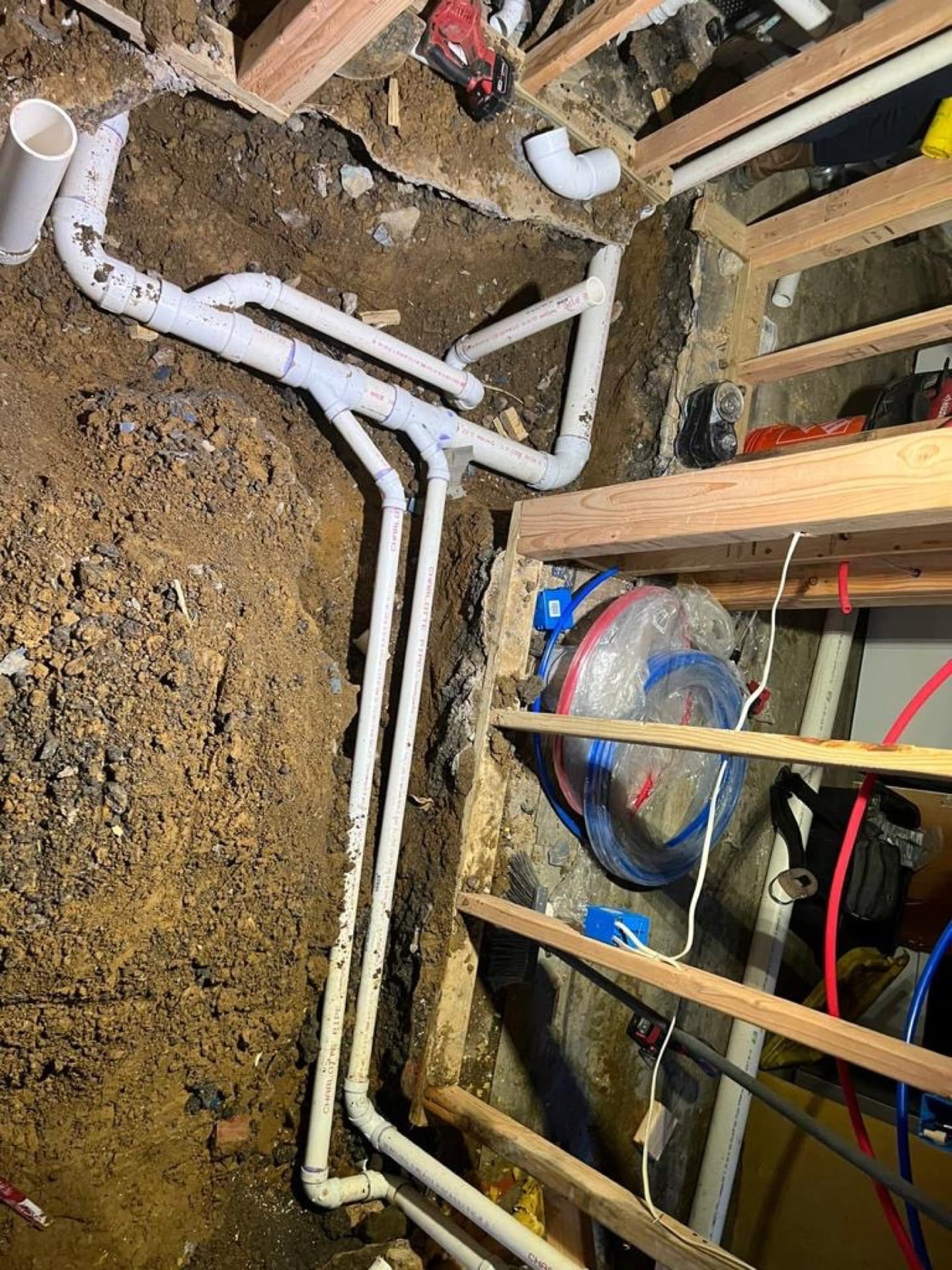 PEX line runs through wall cavity