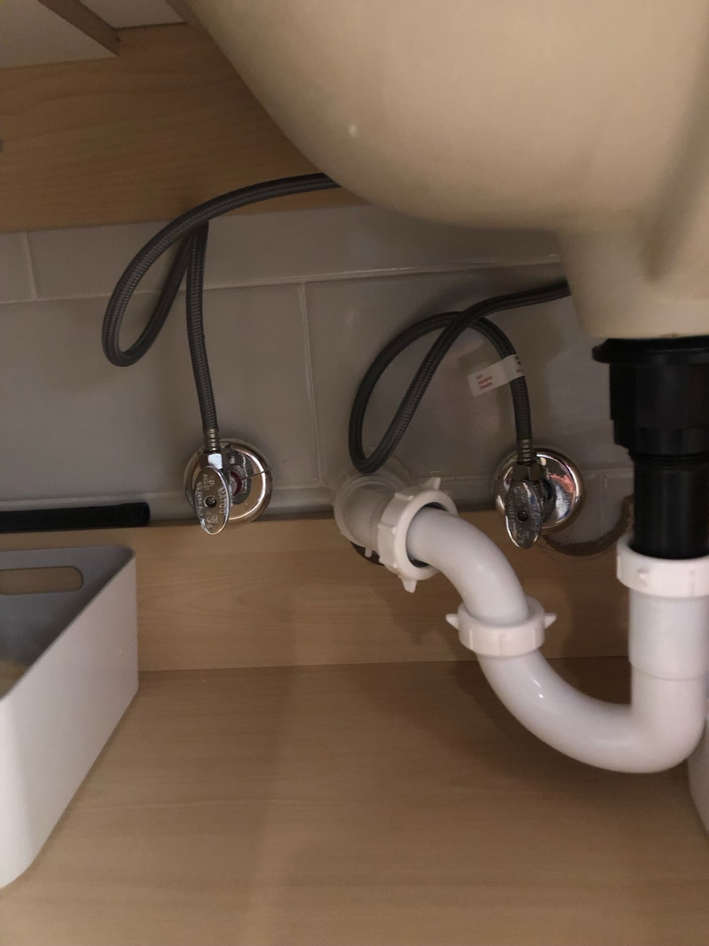 Sink supply line and shutoff valves